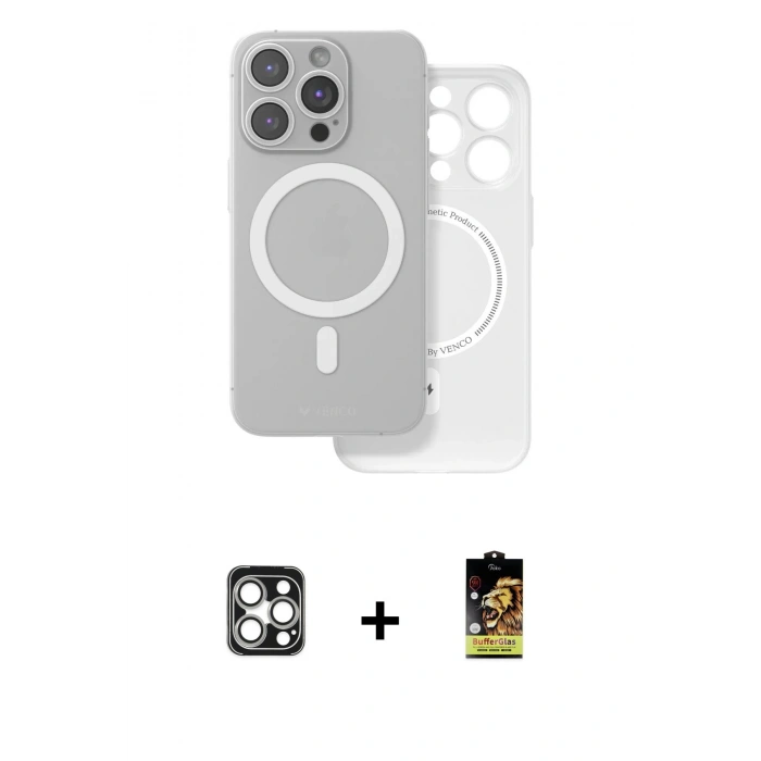MARSİLYAN™- iPhone 16 Pro Max Kılıf Çekirdek Klasik - Siyah Buffer Cam Ekran Koruyucu + PVD Metal Kamera Lens - GS
