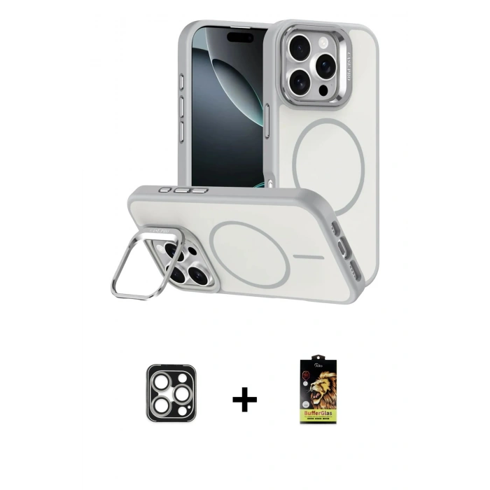 MARSİLYAN™- iPhone 16 Pro Max Kılıf Çekirdek Klasik - Siyah Buffer Cam Ekran Koruyucu + PVD Metal Kamera Lens - GS