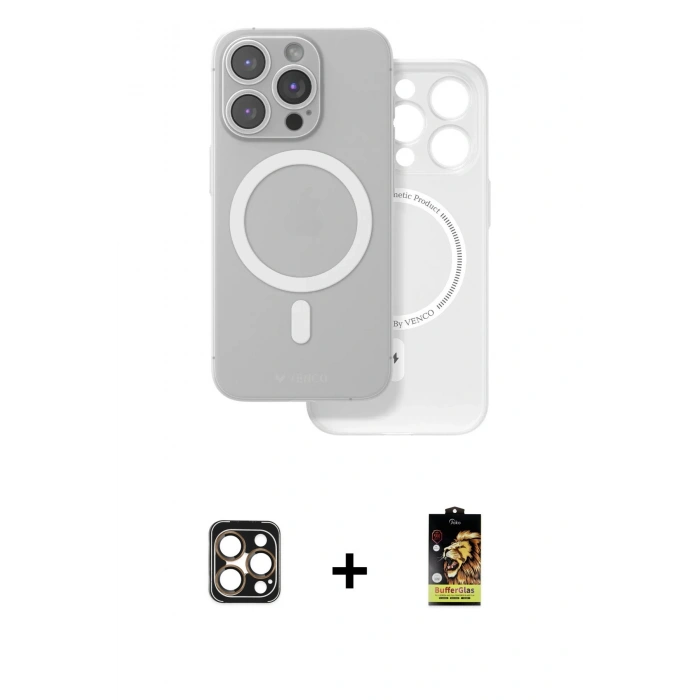 MARSİLYAN™- iPhone 16 Pro Max Kılıf Çekirdek Klasik - Siyah Buffer Cam Ekran Koruyucu + PVD Metal Kamera Lens - GD