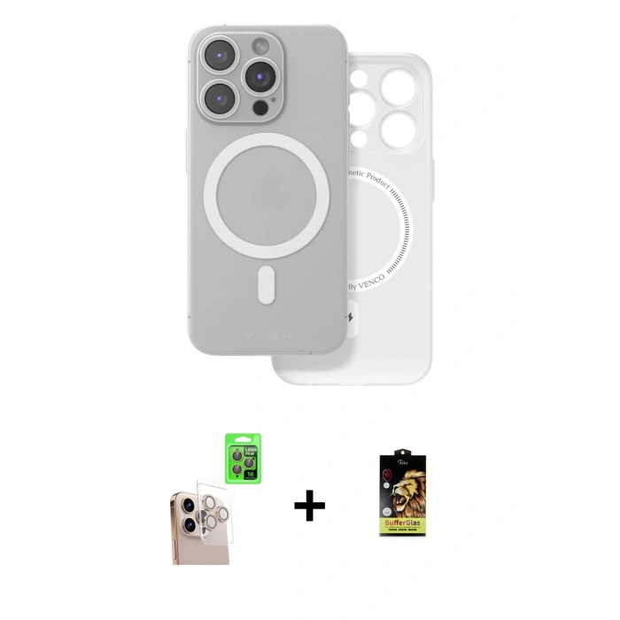 MARSİLYAN™- iPhone 16 Pro Max Kılıf Çekirdek Klasik - Siyah Buffer Cam Ekran Koruyucu + Raze Metal Kamera Lens - NLGY