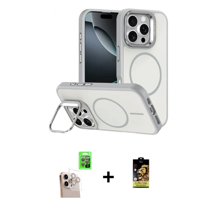 MARSİLYAN™- iPhone 16 Pro Max Kılıf Çekirdek Klasik - Siyah Buffer Cam Ekran Koruyucu + Raze Metal Kamera Lens - NLGY