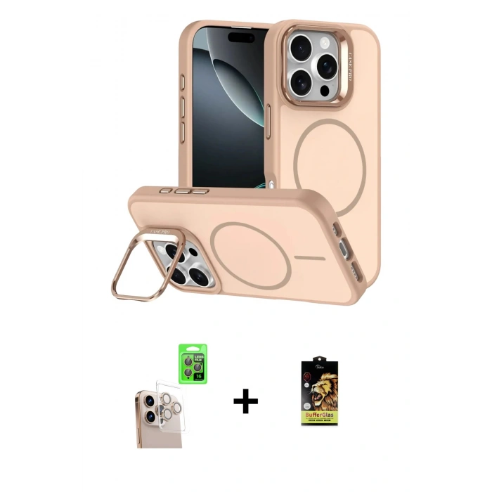 MARSİLYAN™- iPhone 16 Pro Max Kılıf Çekirdek Klasik - Siyah Buffer Cam Ekran Koruyucu + Raze Metal Kamera Lens - NLGY
