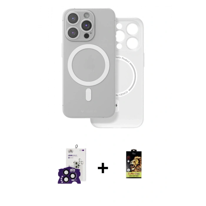 MARSİLYAN™- iPhone 16 Pro Max Kılıf Çekirdek Klasik - Siyah Buffer Cam Ekran Koruyucu + Bilvis Titan Kamera Lens - SH