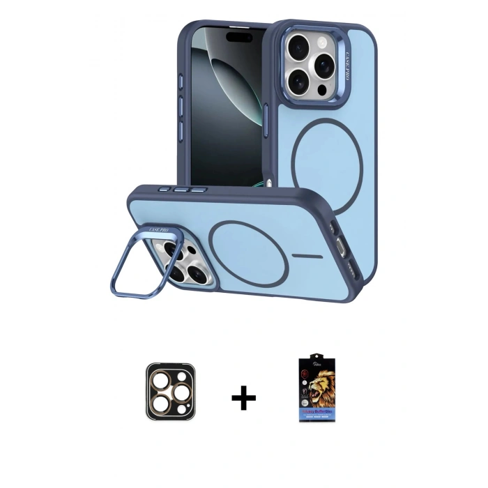 MARSİLYAN™- iPhone 16 Pro Max Kılıf Çekirdek Klasik - Siyah Buffer Hayalet Cam Ekran Koruyucu + Gold PVD Metal Kamera Lens