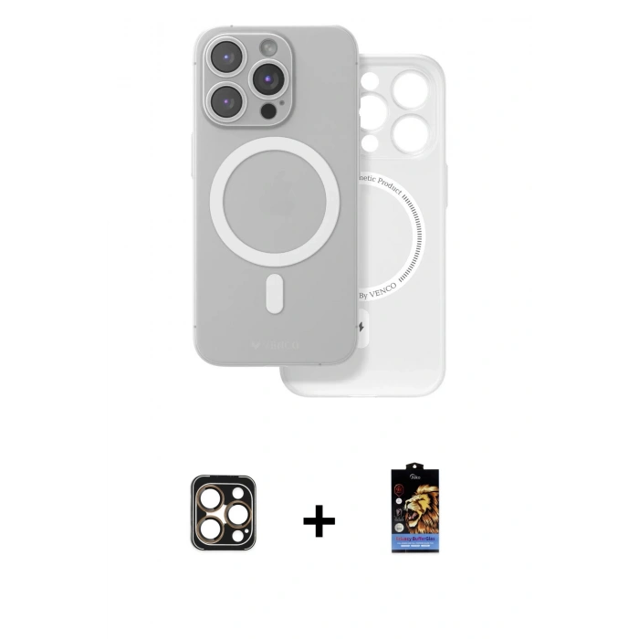 MARSİLYAN™- iPhone 16 Pro Max Kılıf Çekirdek Klasik - Siyah Buffer Hayalet Cam Ekran Koruyucu + Gold PVD Metal Kamera Lens