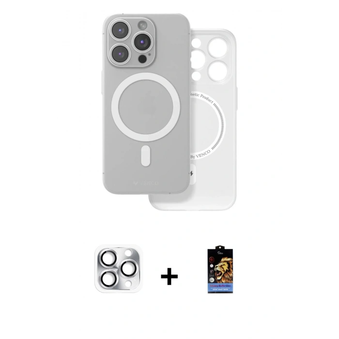 MARSİLYAN™- iPhone 16 Pro Max Kılıf Çekirdek Klasik - Siyah Buffer Hayalet Cam Ekran Koruyucu + Pers Alüminyum Kamera Lens - GS