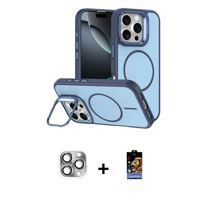 MARSİLYAN™- iPhone 16 Pro Max Kılıf Çekirdek Klasik - Siyah Buffer Hayalet Cam Ekran Koruyucu + Pers Alüminyum Kamera Lens - GI