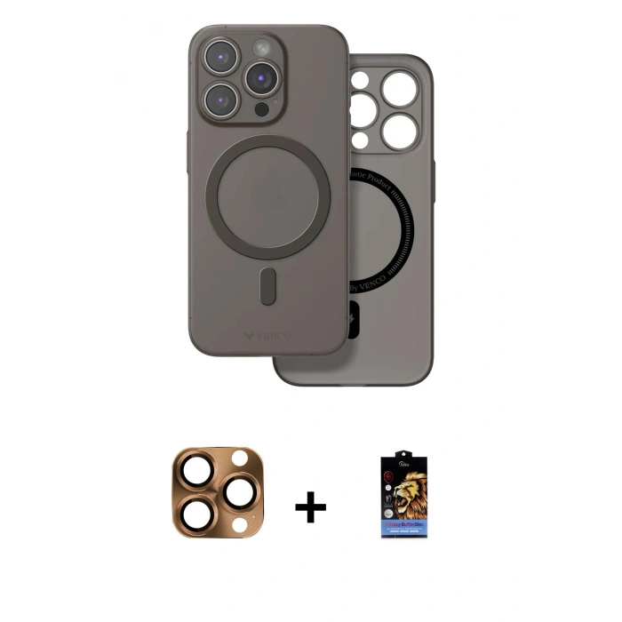 MARSİLYAN™- iPhone 16 Pro Max Kılıf Çekirdek Klasik - Siyah Buffer Hayalet Cam Ekran Koruyucu + Pers Alüminyum Kamera Lens - CLTM