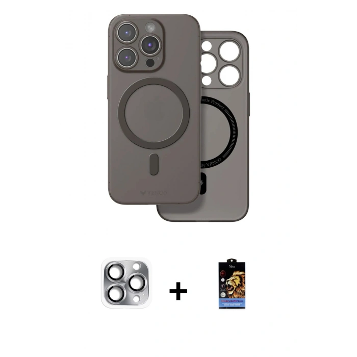 MARSİLYAN™- iPhone 16 Pro Max Kılıf Çekirdek Klasik - Siyah Buffer Hayalet Cam Ekran Koruyucu + Pers Alüminyum Kamera Lens - GI