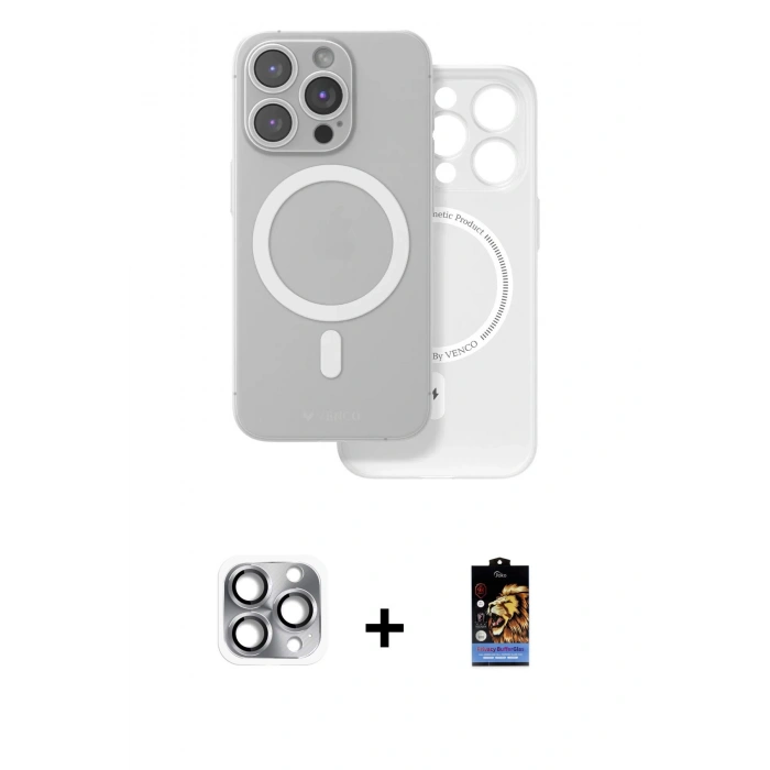 MARSİLYAN™- iPhone 16 Pro Max Kılıf Çekirdek Klasik - Siyah Buffer Hayalet Cam Ekran Koruyucu + Pers Alüminyum Kamera Lens - GI
