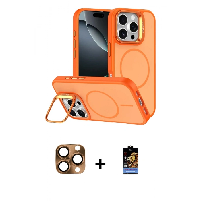 MARSİLYAN™- iPhone 16 Pro Max Kılıf Çekirdek Klasik - Siyah Buffer Hayalet Cam Ekran Koruyucu + Pers Alüminyum Kamera Lens - CLTM