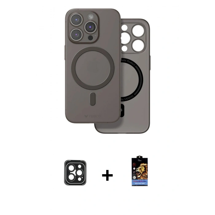 MARSİLYAN™- iPhone 16 Pro Max Kılıf Çekirdek Klasik - Siyah Buffer Hayalet Cam Ekran Koruyucu + PVD Metal Kamera Lens - SH