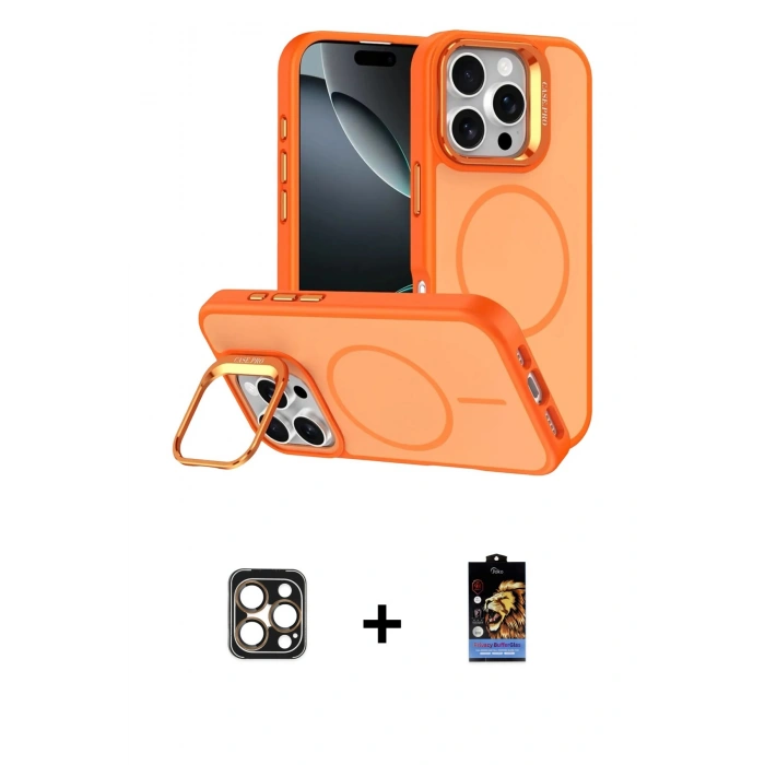 MARSİLYAN™- iPhone 16 Pro Max Kılıf Çekirdek Klasik - Siyah Buffer Hayalet Cam Ekran Koruyucu + PVD Metal Kamera Lens - GD