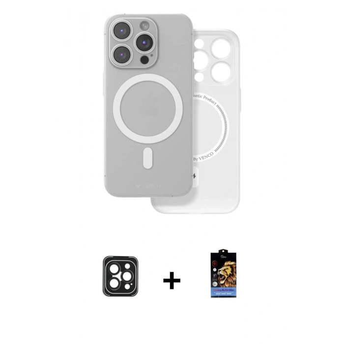 MARSİLYAN™- iPhone 16 Pro Max Kılıf Çekirdek Klasik - Siyah Buffer Hayalet Cam Ekran Koruyucu + PVD Metal Kamera Lens - SH