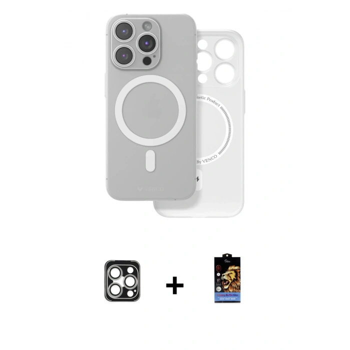 MARSİLYAN™- iPhone 16 Pro Max Kılıf Çekirdek Klasik - Siyah Buffer Hayalet Cam Ekran Koruyucu + PVD Metal Kamera Lens - GS