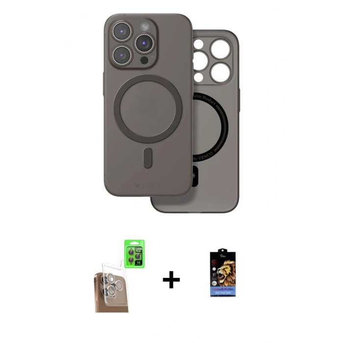 MARSİLYAN™- iPhone 16 Pro Max Kılıf Çekirdek Klasik - Siyah Buffer Hayalet Cam Ekran Koruyucu + Raze Metal Kamera Lens - CLTM