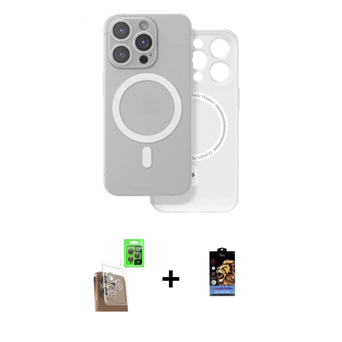 MARSİLYAN™- iPhone 16 Pro Max Kılıf Çekirdek Klasik - Siyah Buffer Hayalet Cam Ekran Koruyucu + Raze Metal Kamera Lens - CLTM