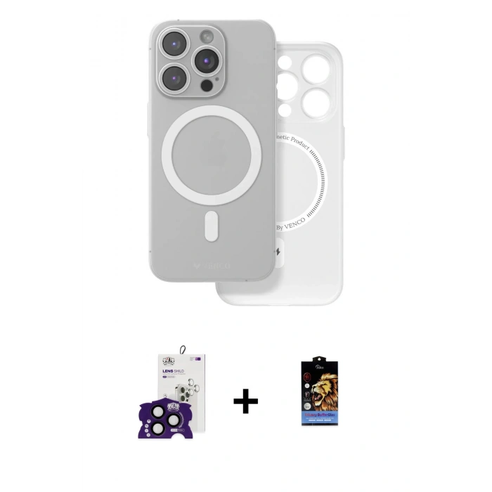 MARSİLYAN™- iPhone 16 Pro Max Kılıf Çekirdek Klasik - Siyah Buffer Hayalet Cam Ekran Koruyucu + Bilvis Titan Kamera Lens - SH