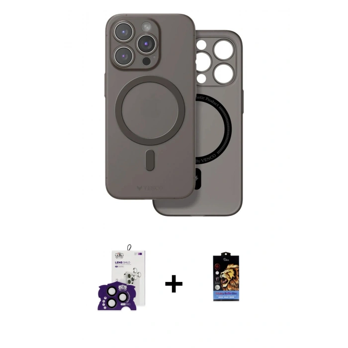 MARSİLYAN™- iPhone 16 Pro Max Kılıf Çekirdek Klasik - Siyah Buffer Hayalet Cam Ekran Koruyucu + Bilvis Titan Kamera Lens - SH