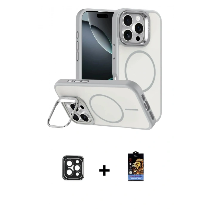 MARSİLYAN™- iPhone 16 Pro Max Kılıf Çekirdek Klasik - Siyah Buffer Hayalet Cam Ekran Koruyucu + PVD Metal Kamera Lens - SH