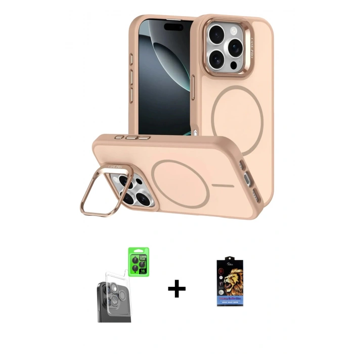 MARSİLYAN™- iPhone 16 Pro Max Kılıf Çekirdek Klasik - Siyah Buffer Hayalet Cam Ekran Koruyucu + Siyah Raze Metal Kamera Lens