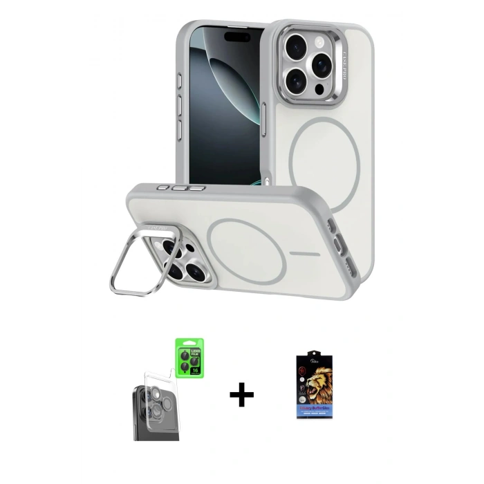 MARSİLYAN™- iPhone 16 Pro Max Kılıf Çekirdek Klasik - Siyah Buffer Hayalet Cam Ekran Koruyucu + Siyah Raze Metal Kamera Lens