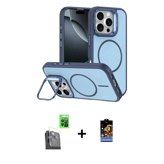 MARSİLYAN™- iPhone 16 Pro Max Kılıf Çekirdek Klasik - Siyah Buffer Hayalet Cam Ekran Koruyucu + Siyah Raze Metal Kamera Lens