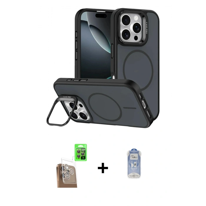 MARSİLYAN™- iPhone 16 Pro Max Kılıf Çekirdek Klasik - Siyah Joko Magic 5D Cam + Raze Metal Kamera Lens - CLTM
