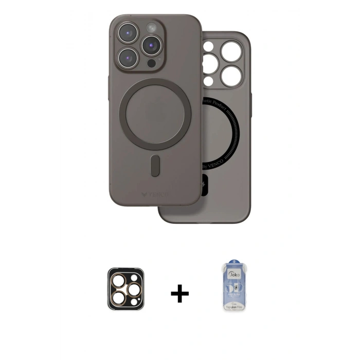 MARSİLYAN™- iPhone 16 Pro Max Kılıf Çekirdek Klasik - Siyah Joko Magic 5D Cam + PVD Metal Kamera Lens - GD