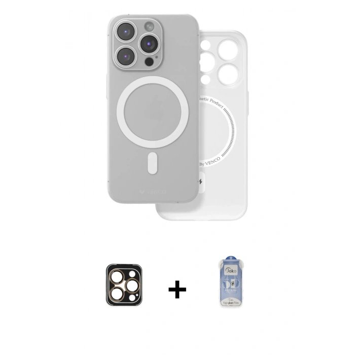MARSİLYAN™- iPhone 16 Pro Max Kılıf Çekirdek Klasik - Siyah Joko Magic 5D Cam + PVD Metal Kamera Lens - GD