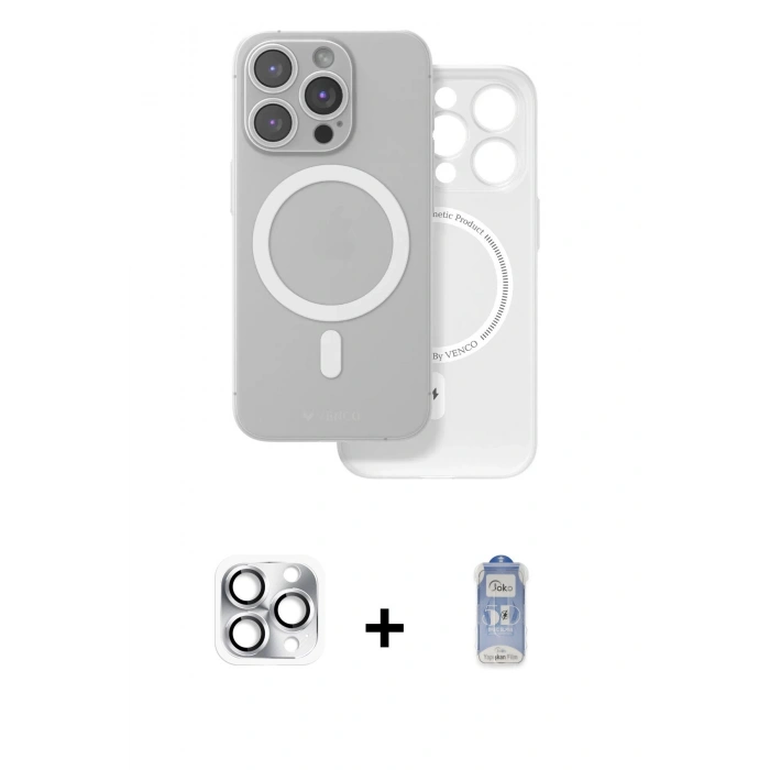 MARSİLYAN™- iPhone 16 Pro Max Kılıf Çekirdek Klasik - Siyah Joko Magic 5D Cam + Pers Alüminyum Kamera Lens - GS