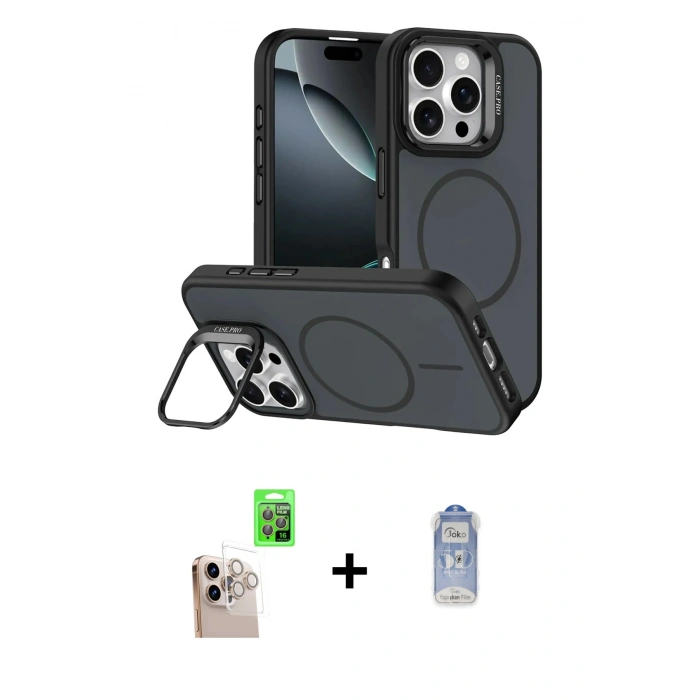 MARSİLYAN™- iPhone 16 Pro Max Kılıf Çekirdek Klasik - Siyah Joko Magic 5D Cam + Raze Metal Kamera Lens - NLGY