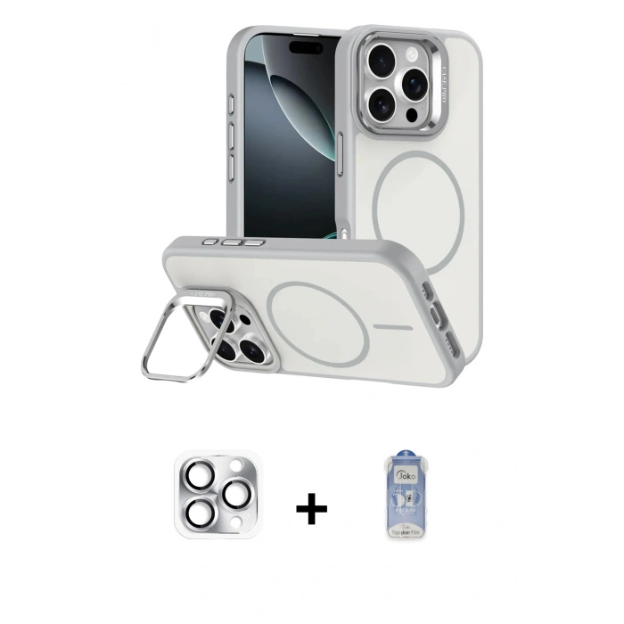MARSİLYAN™- iPhone 16 Pro Max Kılıf Çekirdek Klasik - Siyah Joko Magic 5D Cam + Pers Alüminyum Kamera Lens - GS