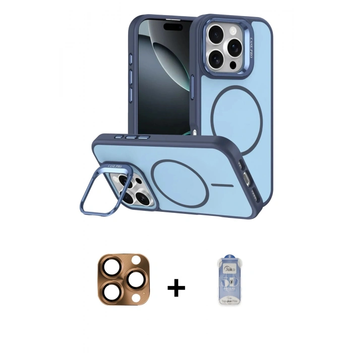 MARSİLYAN™- iPhone 16 Pro Max Kılıf Çekirdek Klasik - Siyah Joko Magic 5D Cam + Pers Alüminyum Kamera Lens - CLTM