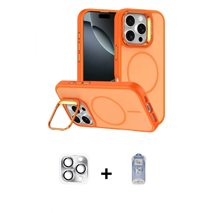 MARSİLYAN™- iPhone 16 Pro Max Kılıf Çekirdek Klasik - Siyah Joko Magic 5D Cam + Pers Alüminyum Kamera Lens - GS