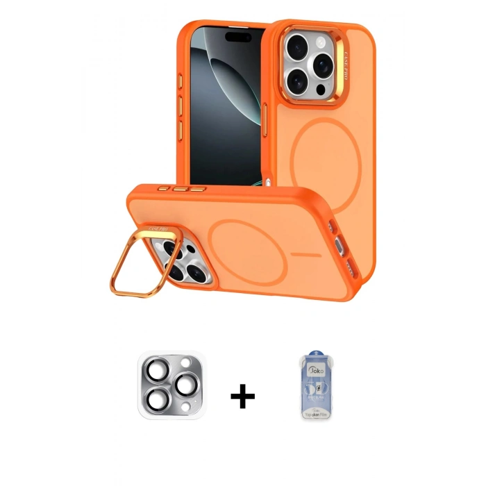 MARSİLYAN™- iPhone 16 Pro Max Kılıf Çekirdek Klasik - Siyah Joko Magic 5D Cam + Pers Alüminyum Kamera Lens - GI
