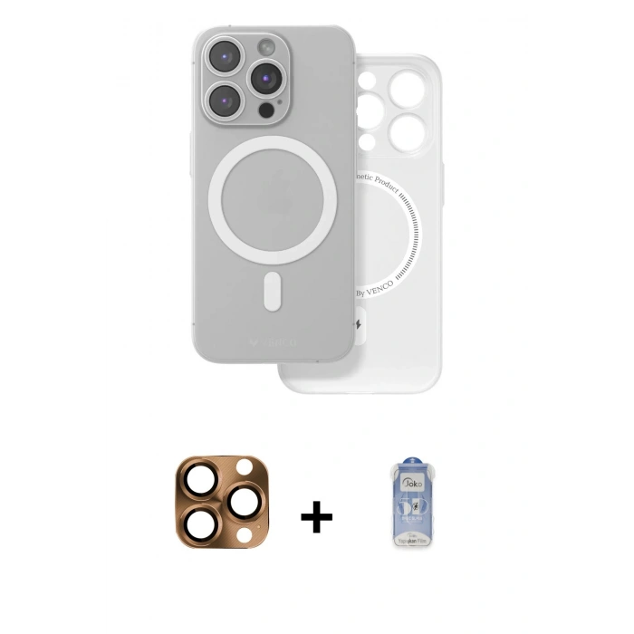 MARSİLYAN™- iPhone 16 Pro Max Kılıf Çekirdek Klasik - Siyah Joko Magic 5D Cam + Pers Alüminyum Kamera Lens - CLTM