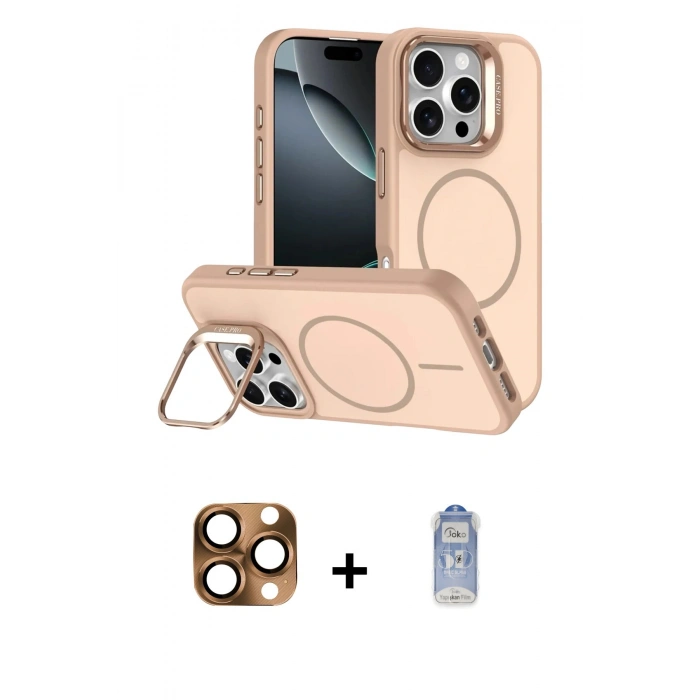 MARSİLYAN™- iPhone 16 Pro Max Kılıf Çekirdek Klasik - Siyah Joko Magic 5D Cam + Pers Alüminyum Kamera Lens - CLTM