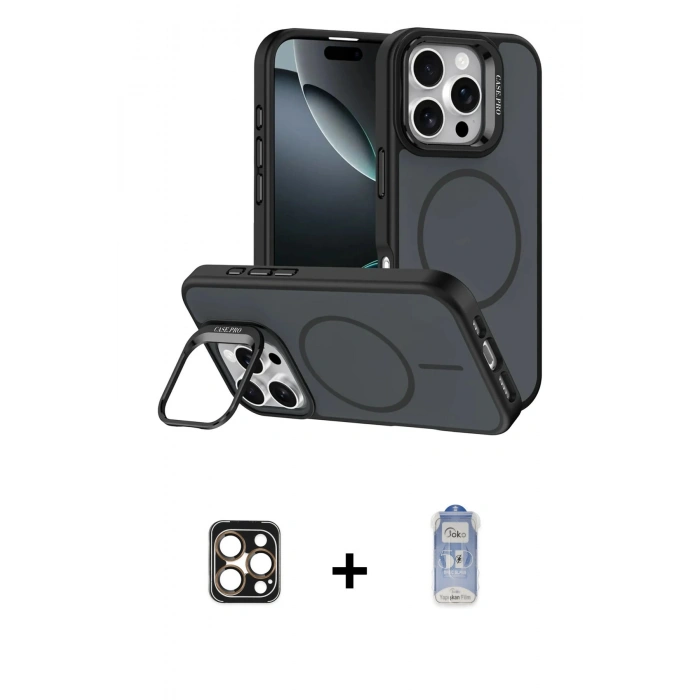 MARSİLYAN™- iPhone 16 Pro Max Kılıf Çekirdek Klasik - Siyah Joko Magic 5D Cam + PVD Metal Kamera Lens - GD