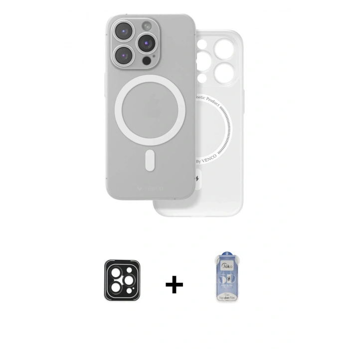 MARSİLYAN™- iPhone 16 Pro Max Kılıf Çekirdek Klasik - Siyah Joko Magic 5D Cam + PVD Metal Kamera Lens - SH