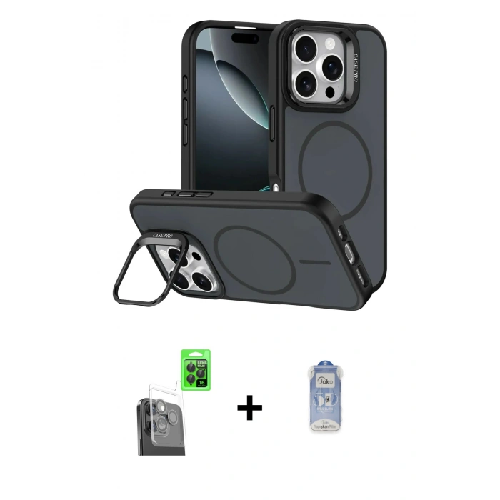MARSİLYAN™- iPhone 16 Pro Max Kılıf Çekirdek Klasik - Siyah Joko Magic 5D Cam + Raze Metal Kamera Lens - SH