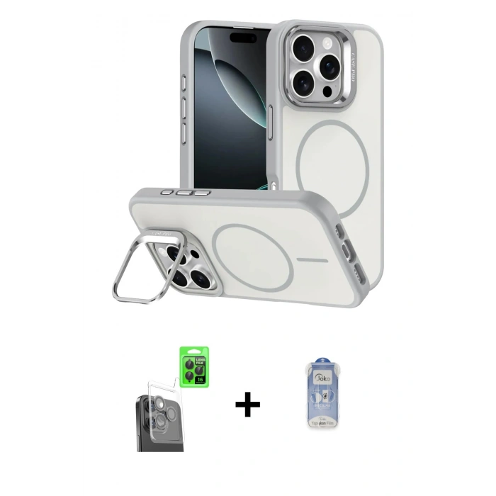 MARSİLYAN™- iPhone 16 Pro Max Kılıf Çekirdek Klasik - Siyah Joko Magic 5D Cam + Raze Metal Kamera Lens - SH