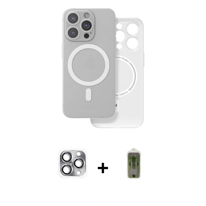 MARSİLYAN™- iPhone 16 Pro Max Kılıf Çekirdek Klasik - Siyah Joko Magic 5D Hayalet Cam + Gri Pers Alüminyum Kamera Lens