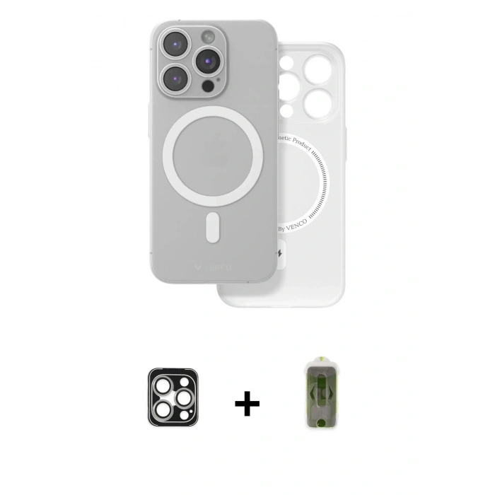 MARSİLYAN™- iPhone 16 Pro Max Kılıf Çekirdek Klasik - Siyah Joko Magic 5D Hayalet Cam + Gümüş PVD Metal Kamera Lens