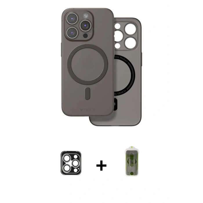 MARSİLYAN™- iPhone 16 Pro Max Kılıf Çekirdek Klasik - Siyah Joko Magic 5D Hayalet Cam + Gümüş PVD Metal Kamera Lens