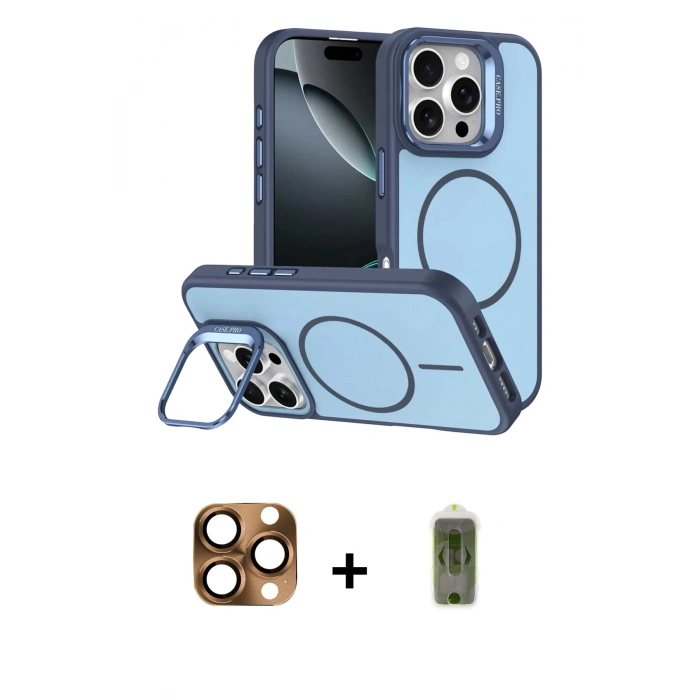 MARSİLYAN™- iPhone 16 Pro Max Kılıf Çekirdek Klasik - Siyah Joko Magic 5D Hayalet Cam + Pers Alüminyum Kamera Lens - CLTM