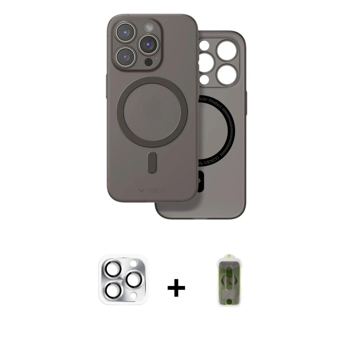 MARSİLYAN™- iPhone 16 Pro Max Kılıf Çekirdek Klasik - Siyah Joko Magic 5D Hayalet Cam + Pers Alüminyum Kamera Lens - GS