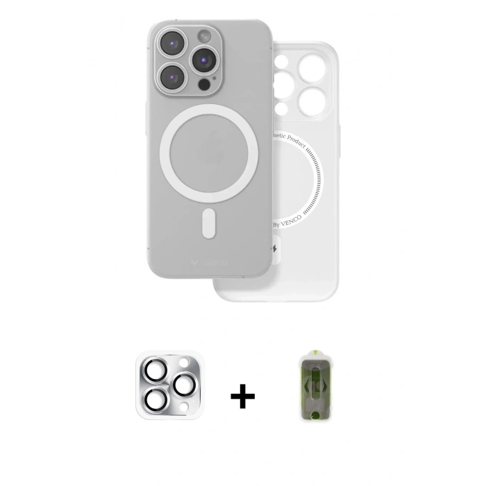 MARSİLYAN™- iPhone 16 Pro Max Kılıf Çekirdek Klasik - Siyah Joko Magic 5D Hayalet Cam + Pers Alüminyum Kamera Lens - GS