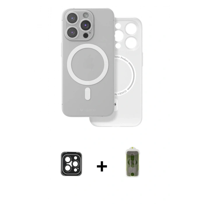 MARSİLYAN™- iPhone 16 Pro Max Kılıf Çekirdek Klasik - Siyah Joko Magic 5D Hayalet Cam + PVD Metal Kamera Lens - SH