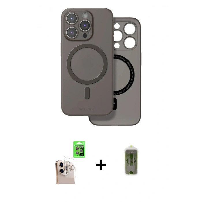 MARSİLYAN™- iPhone 16 Pro Max Kılıf Çekirdek Klasik - Siyah Joko Magic 5D Hayalet Cam + Raze Metal Kamera Lens - NLGY